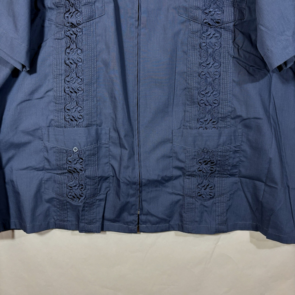 Vintage Haband Guaybera Zip Up Shirt Dark Blue Vacation Islands Tropical XXL - Picture 4 of 9